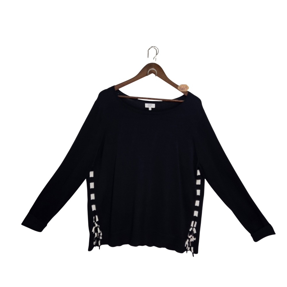 Crown & Ivy Womens Navy Blue Cotton Long Sleeve Boat Neck Sweater Side Ties L